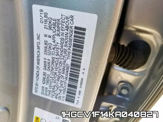 1HGCV1F14KA040827 фото 2