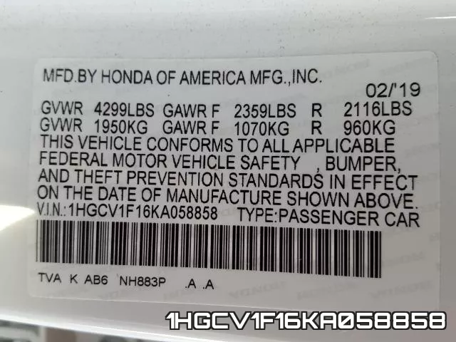 1HGCV1F16KA058858 фото 2