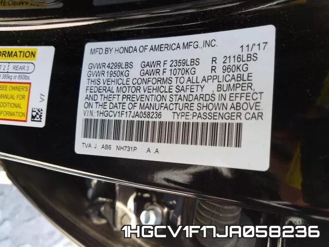 1HGCV1F17JA058236 фото 2