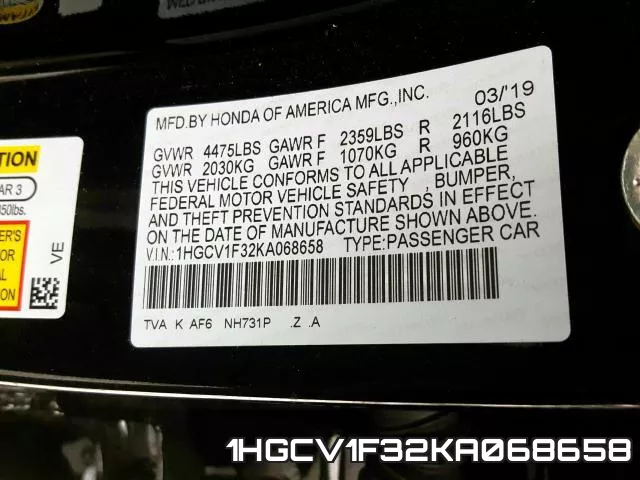 1HGCV1F32KA068658 фото 2