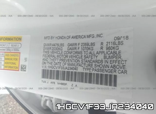 1HGCV1F33JA234040 фото 10