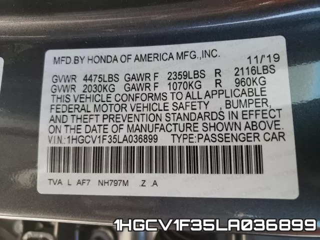1HGCV1F35LA036899 фото 2