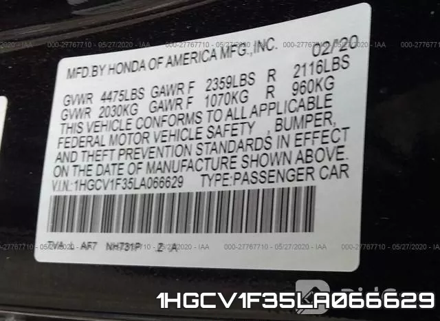 1HGCV1F35LA066629 фото 10