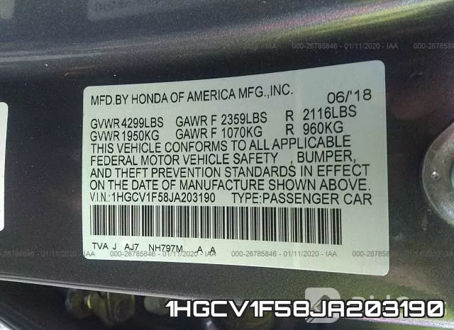 1HGCV1F58JA203190 фото 10