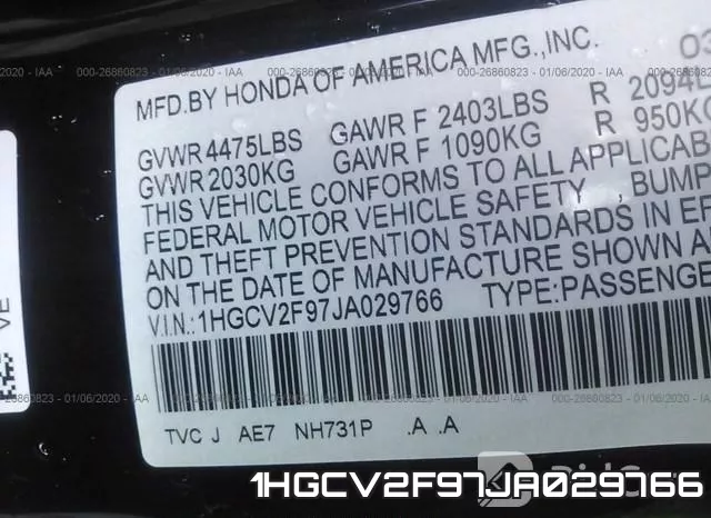 1HGCV2F97JA029766 фото 10
