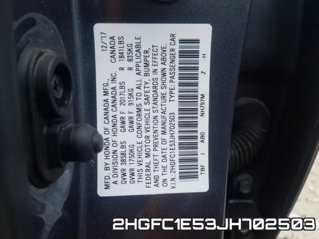 2HGFC1E53JH702503 фото 2