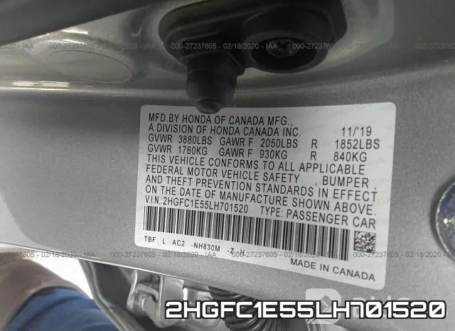 2HGFC1E55LH701520 фото 10