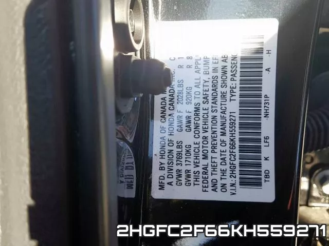 2HGFC2F66KH559271 фото 2