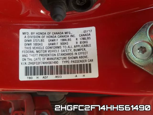 2HGFC2F74HH561490 фото 2