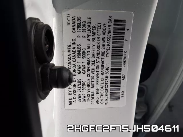 2HGFC2F75JH504611 фото 2