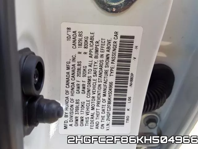 2HGFC2F86KH504966 фото 2