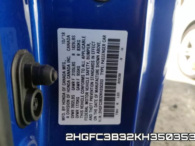 2HGFC3B32KH350353 фото 2