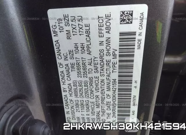 2HKRW5H30KH421594 фото 10