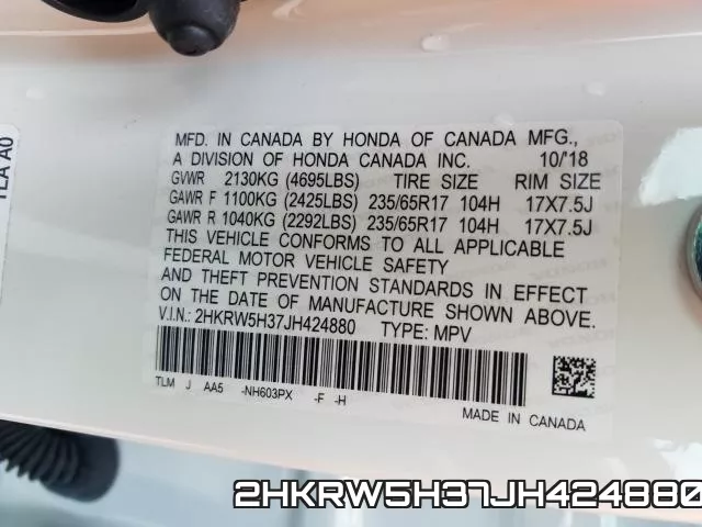 2HKRW5H37JH424880 фото 2