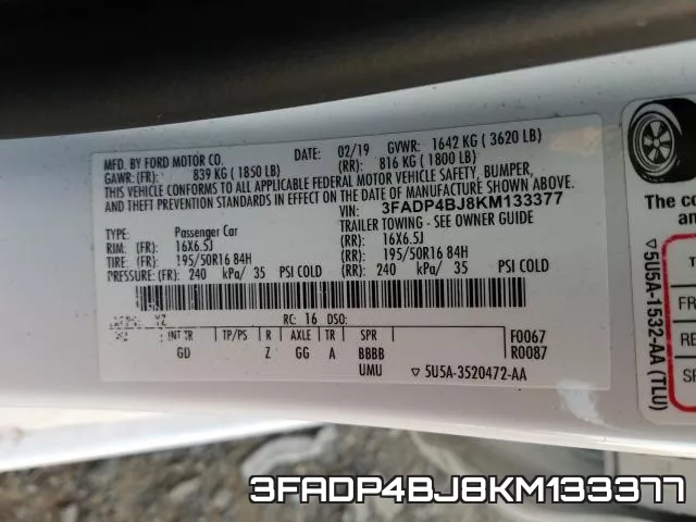 3FADP4BJ8KM133377 фото 2