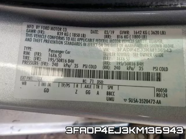 3FADP4EJ3KM136943 фото 2