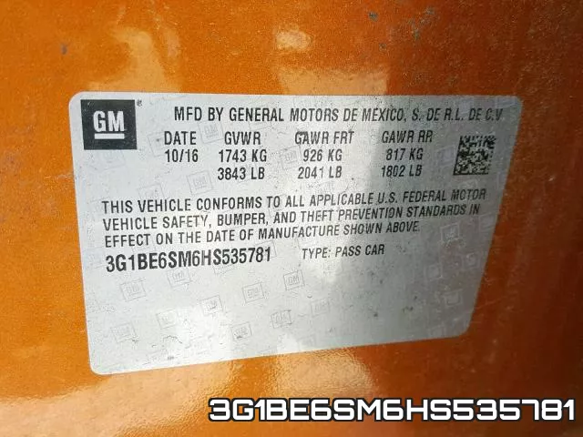 3G1BE6SM6HS535781 фото 2