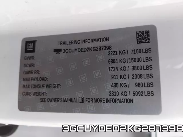 3GCUYDED2KG287398 фото 2