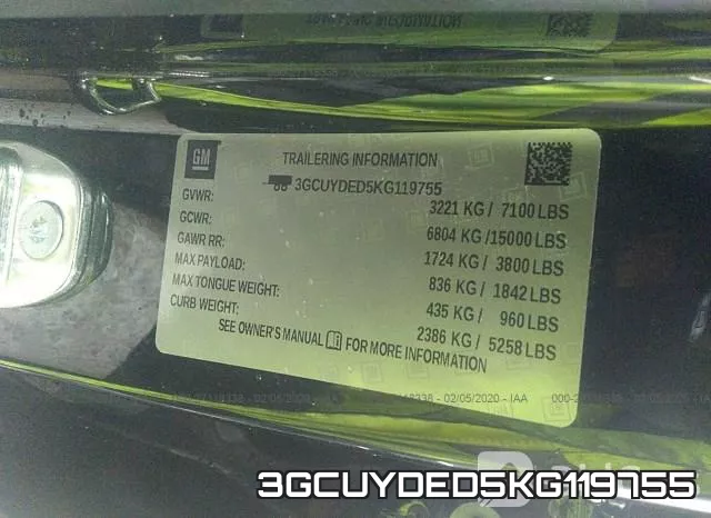 3GCUYDED5KG119755 фото 10