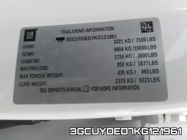 3GCUYDED7KG121961 фото 2