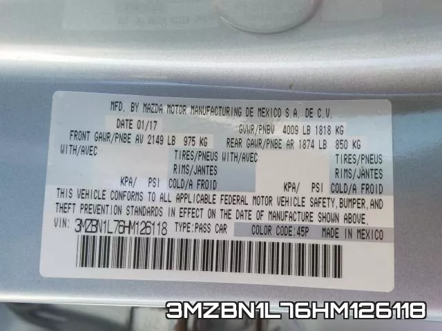 3MZBN1L76HM126118 фото 2