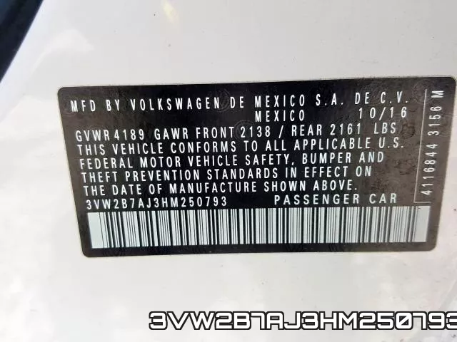 3VW2B7AJ3HM250793 фото 2
