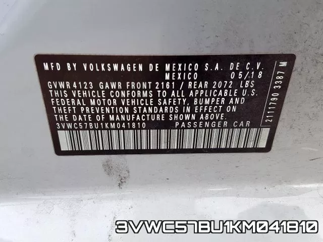 3VWC57BU1KM041810 фото 2