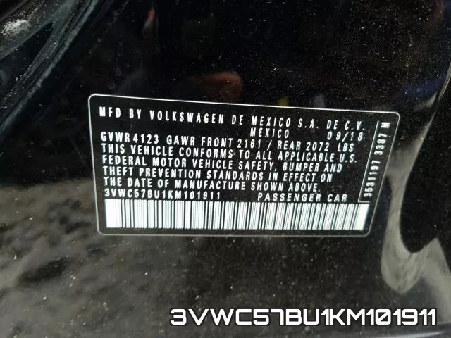 3VWC57BU1KM101911 фото 2