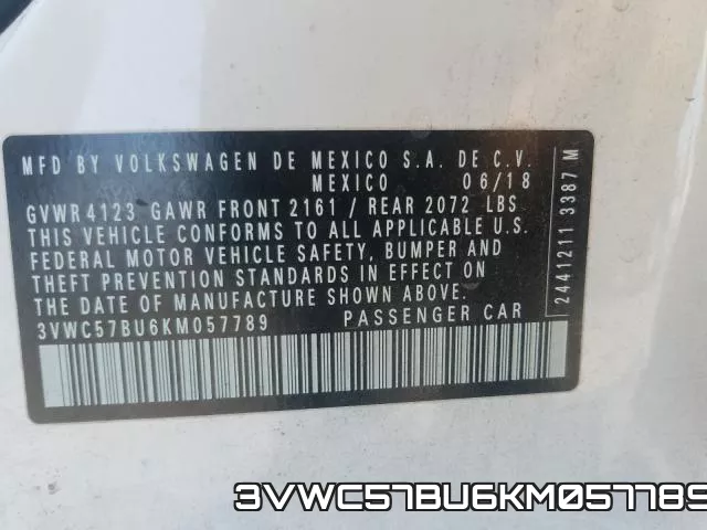 3VWC57BU6KM057789 фото 2