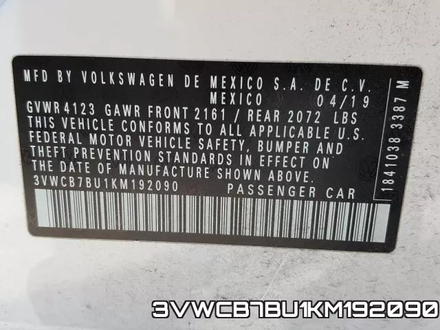 3VWCB7BU1KM192090 фото 2