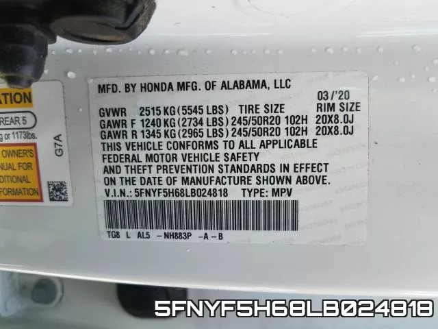 5FNYF5H68LB024818 фото 2