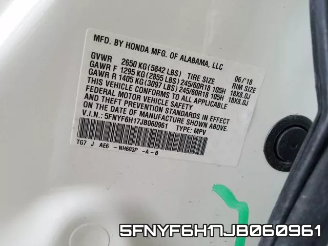 5FNYF6H17JB060961 фото 2