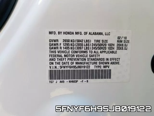 5FNYF6H95JB019122 фото 2