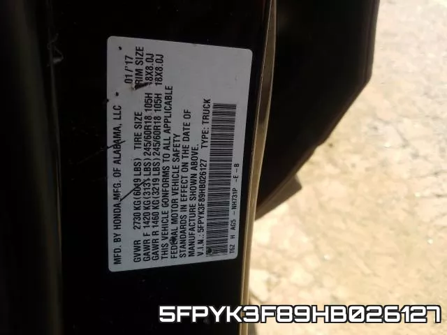 5FPYK3F89HB026127 фото 2