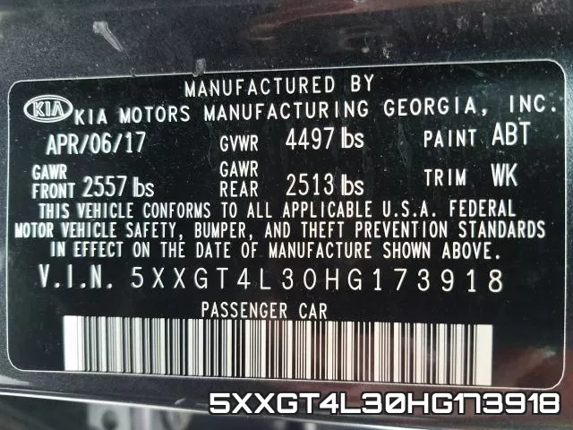 5XXGT4L30HG173918 фото 2