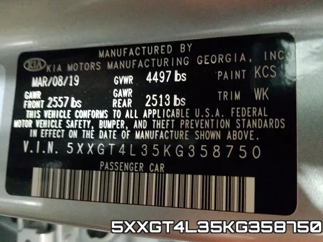 5XXGT4L35KG358750 фото 2