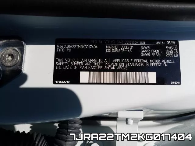 7JRA22TM2KG017404 фото 2