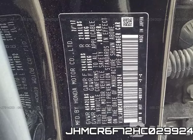 JHMCR6F72HC029924 фото 10