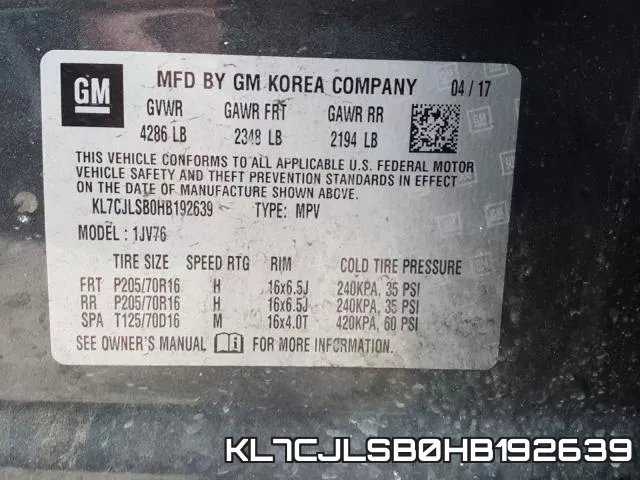 KL7CJLSB0HB192639 фото 2