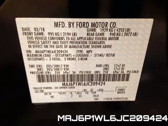 MAJ6P1WL6JC209424 фото 2