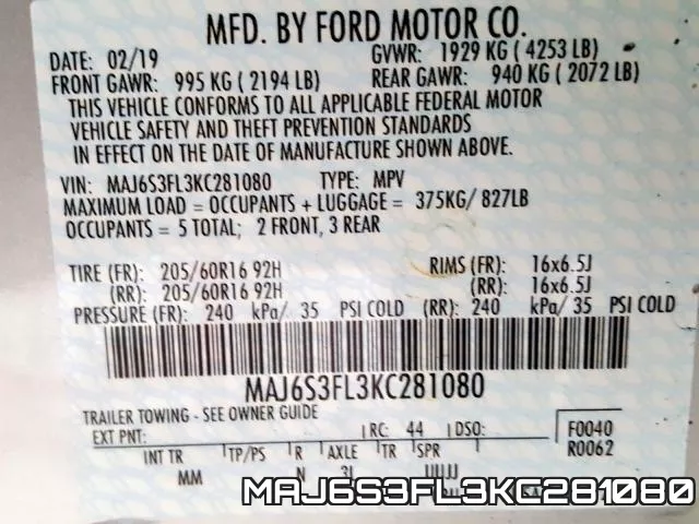 MAJ6S3FL3KC281080 фото 2