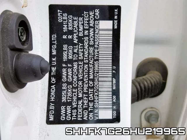 SHHFK7G26HU219965 фото 2