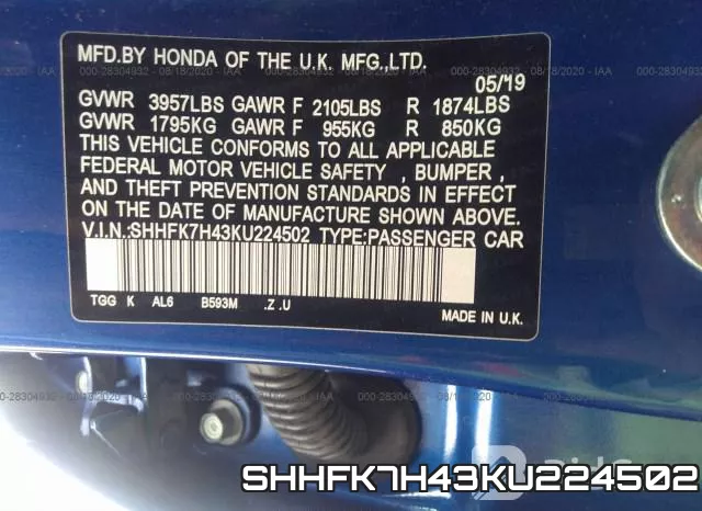 SHHFK7H43KU224502 фото 10