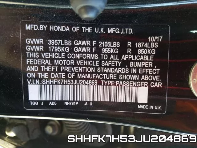 SHHFK7H53JU204869 фото 2
