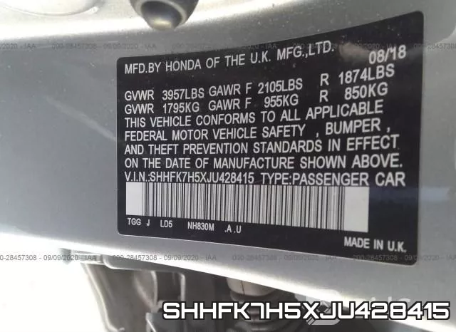 SHHFK7H5XJU428415 фото 10