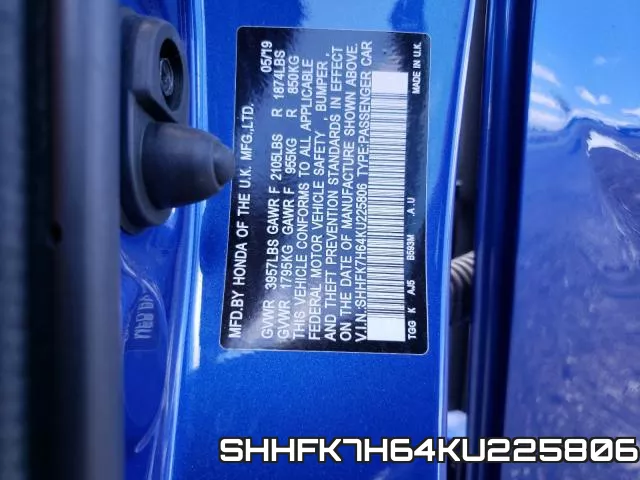 SHHFK7H64KU225806 фото 2