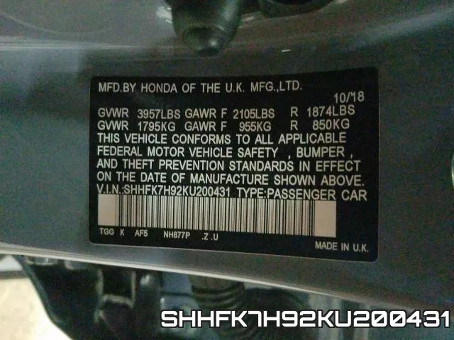 SHHFK7H92KU200431 фото 2