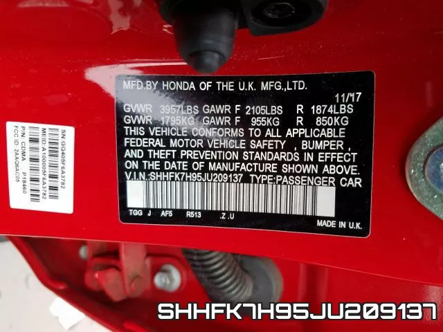 SHHFK7H95JU209137 фото 2