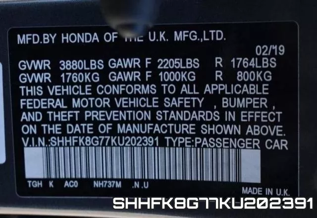 SHHFK8G77KU202391 фото 2