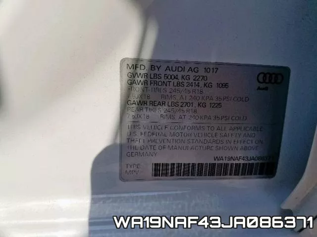 WA19NAF43JA086371 фото 2